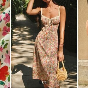 Commense Floral Lace Trim Dress Sz L NWT